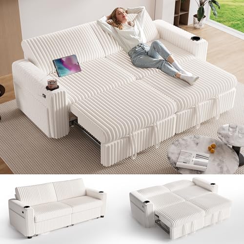 Sunny Heart 91" Plush Corduroy L Shaped Sectional Sleeper Sofa Bed by SunnyHeart
