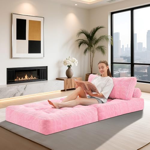 HABUTWAY Folding Sofa Bed, Convertible Sleeper Chair Bed w/2-Pillow & Handle - Image 4