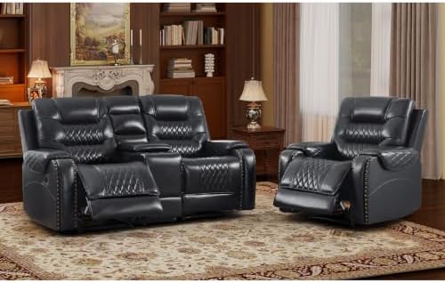 EBELLO 2-Piece Manual Recliner Sofa Set, Faux Leather Adjustable Single - Image 7