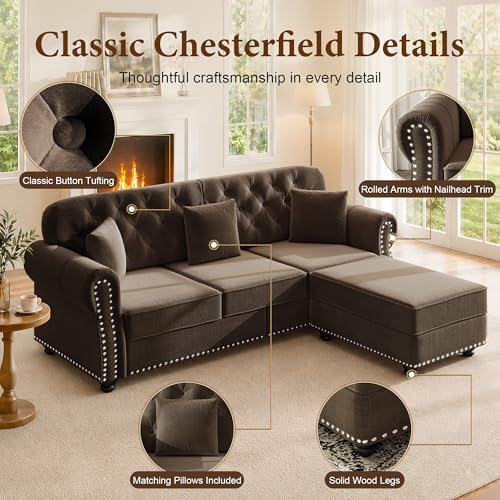 82.6" Velvet Chesterfield Sofa - Image 6