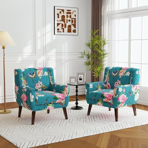 Accent Chair, Upholstered Armchair in Linen, Pattern Blue - Image 4