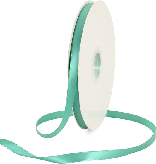 TONIFUL 3/8 Inch x 100yds Turquoise Aqua Blue Satin Ribbon Thin Solid Fabric Ribbons Roll for Gift Wrapping Invitation Floral Hair Balloons Craft Party Wedding Decoration Valentine's Day Bouquet