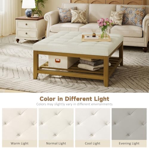 Befurtori Ottoman with Storage Bench, Linen Ottoman Coffee Table - Image 6