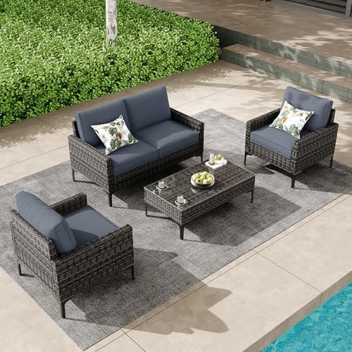 4 Piece Patio Furniture Set, Wicker Modular Outdoor Furniture by Unknown