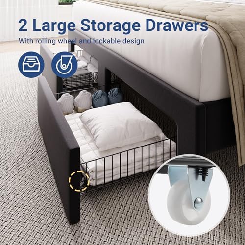 Allewie Queen Bed Frame with 2-Tier Storage Headboard, Charging Station & LED - Image 6
