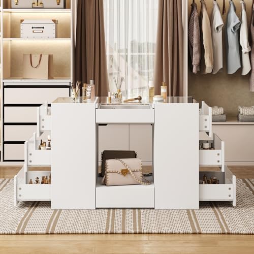 LIVAUVEAD Closet Island with 10 Drawers, LED Light & Glass Top - Image 5