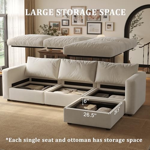 Beige Chenille Storage Ottoman for Cloud Modular Sectional Sofa Couch - Image 4