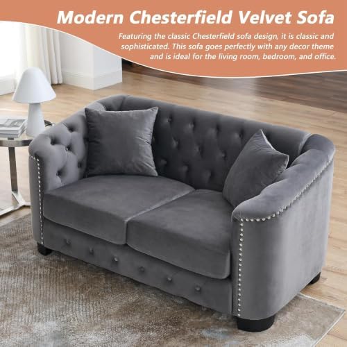 59" Modern Velvet Chesterfield Sofa - Image 3