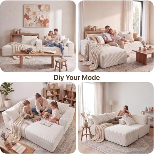 Claiks 104" Boneless Couch, Cloud Couch Sectional, L-Shape Corduroy Modular - Image 4