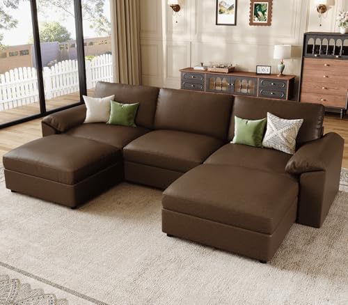 EASE MOOSE Sectional Couches for Living Room, U Shaped Sofa, Deep Brown by EASEMOOSE