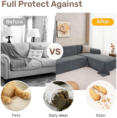 2 Pieces Sectional Couch Covers L Shaped Cover L Dark Gray - Image 4