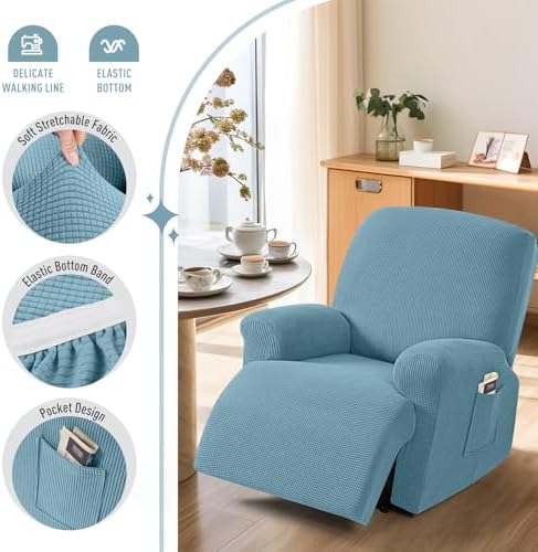 TAOCOCO Oversized Stretch Recliner Chair Covers 4 Piece, Dusty Blue - Image 3