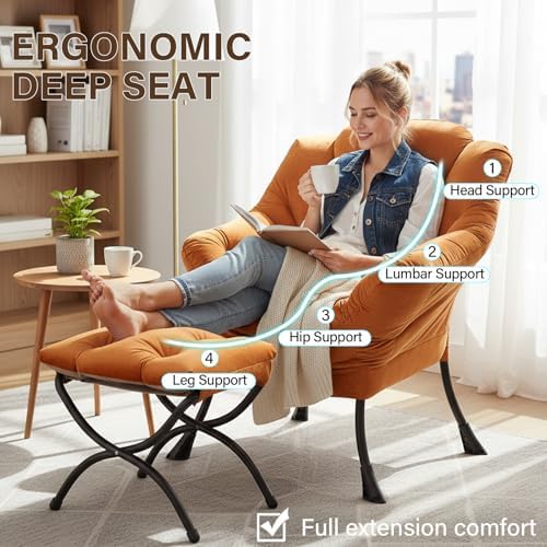 Welnow Lazy Chair with Ottoman, Reading Chair with Footrest - Image 6