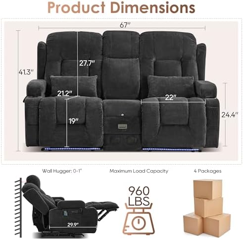 TUNYI Wall Hugger Loveseat Recliner Sofa - Image 2