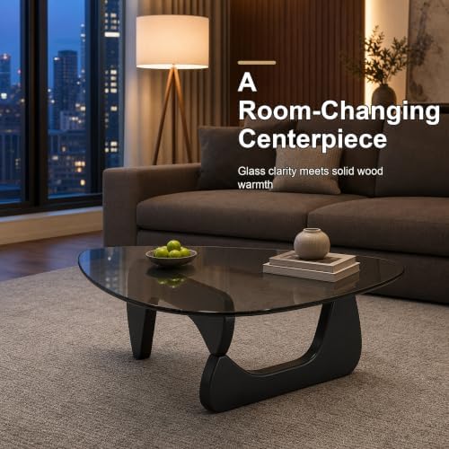 EASYSOUL 44.88-Inch Mid-Century Modern Triangle Glass Coffee Table - Image 4