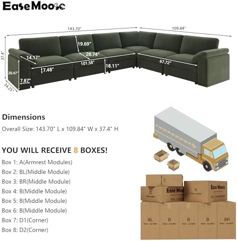 EASE MOOSE Oversized L Shape Sectional Couch, Comfty Deep Seat Couch - Image 2