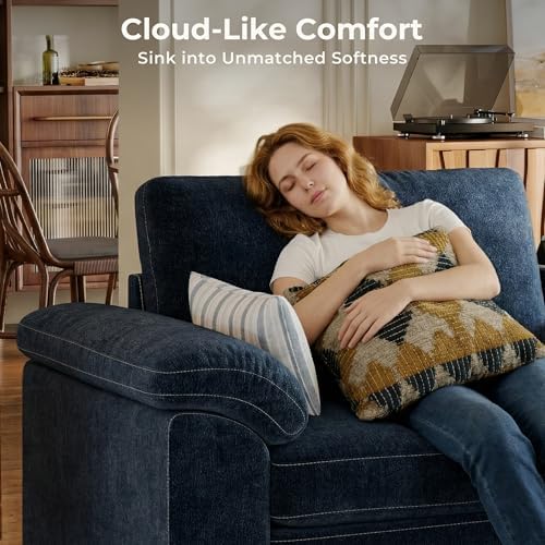 SITJOY Cloud Couch Sectional, 6 Seater V-Shaped Sofa, Chenille in Navy Blue - Image 6