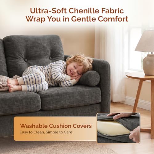 VINGLI 47" Grey 2 Seater Chenille Sofa - Image 6