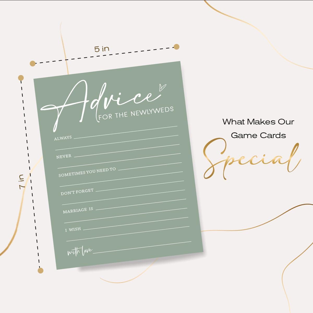 Bridal Shower Games Cards, Advice for The Newlyweds, Bridal Shower Games 25 Guests, Engagement Party Wedding Games for Guests, Minimalist Green Wedding Party Supplies - C01, Blue