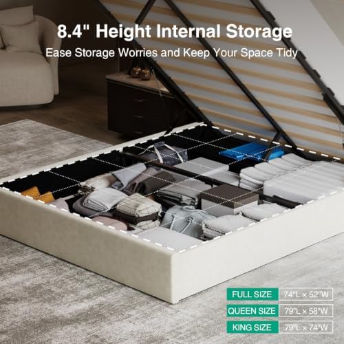 Novilla Queen Lift Up Storage Bed Frame/Charging Station/LED Light - Image 5