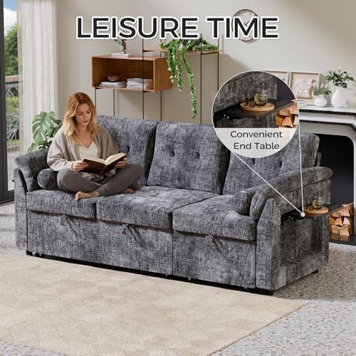 63'' Sleeper Sofa Bed with Side Table & Adjustable Backrest - Image 4