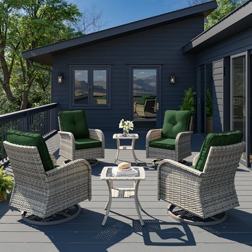6-Piece Patio Rocking Swivel Chair Outdoor Wicker Rattan Bistro Set by MuphyersPatioFurniture
