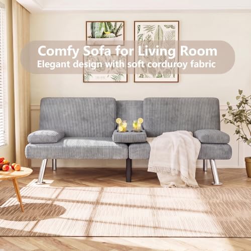 Flamaker Futon Sofa Bed, Modern Corduroy Convertible Folding Futon Set - Image 7