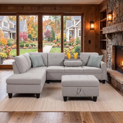Linen L-Shaped Couch Set by Topcomfy