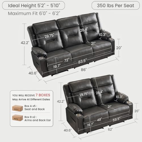 2-Piece Recliner Sofa Set, Reclining Loveseat & 3-Seater Couch - Image 2