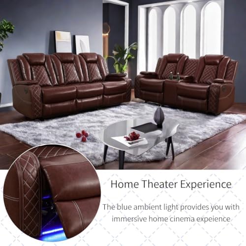 Power Recliner Set with LED Lights, Air Leather Reclining Set with USB - Image 5