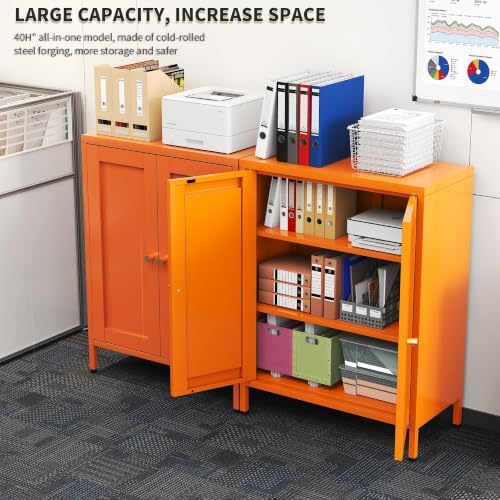 Orange Metal Storage Bathroom Floor Cabinet - Image 4