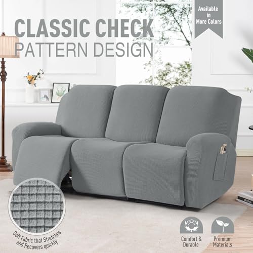 TAOCOCO Stretch Recliner Sofa Covers 8 Piece, Dusty Grey - Image 2