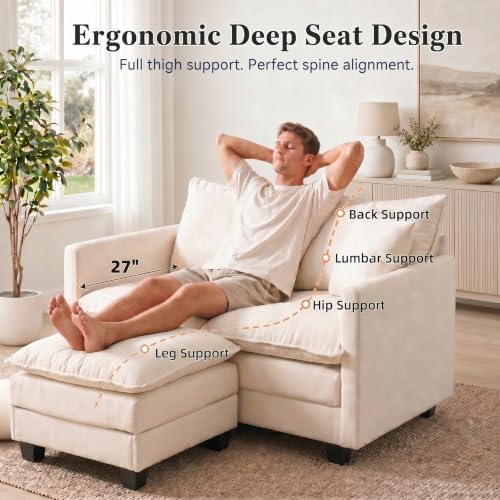 2-Seater Loveseat Sofa with Ottoman, Pet-Friendly Chenille, Washable Pillows - Image 5