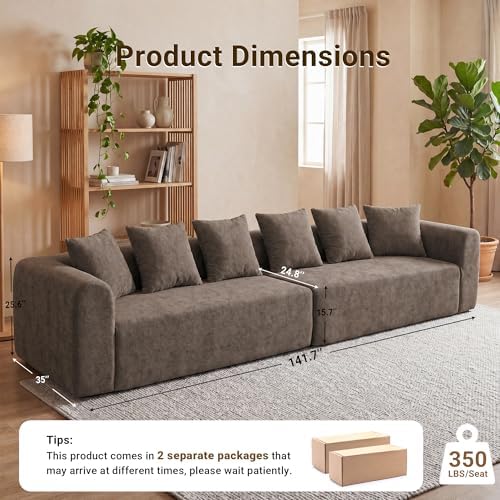Claiks 142" Cloud Boneless Couch, Modular Sectional, Light Grey - Image 2