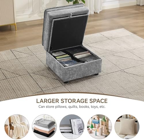 27" Large Square Ottoman with Storage, Modern Upholstered Footrest with - Image 3