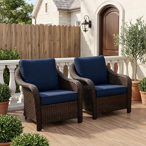 Outdoor Wicker Chair Set of 2, All-Weather Use Patio Rattan Chair by Qsoer