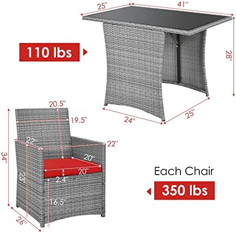 Tangkula 3 Pieces Patio Dining Set, Patiojoy Space-Saving PE Rattan Bistro Set - Image 5