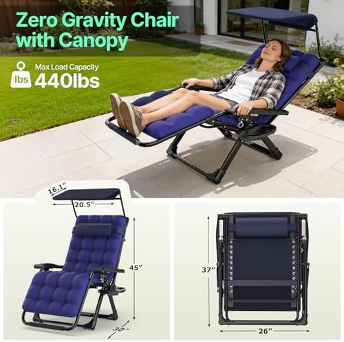 Suteck Zero Gravity Chair with Canopy, Reclining Camping Lounge Chairs - Image 2