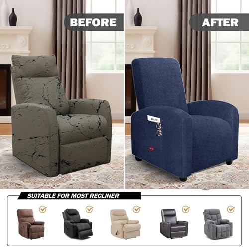 3 Pieces Plush Fabric Extra Small Recliner Chair Covers Stretch Recliner - Image 4