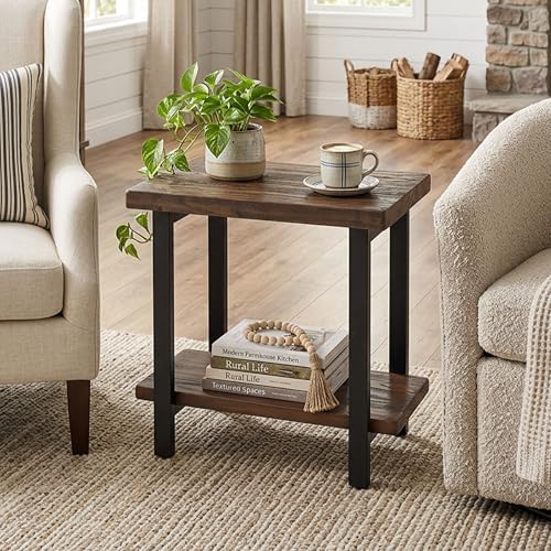 Alaterre Furniture Pomona Solid Wood 2-Tier End Table, Rustic Brown - Image 2