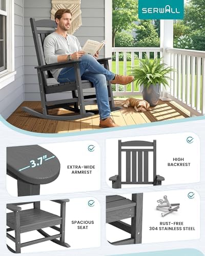 SERWALL Outdoor Rocking Chair Set of 2, Oversized Patio Rocking Chair - Image 5