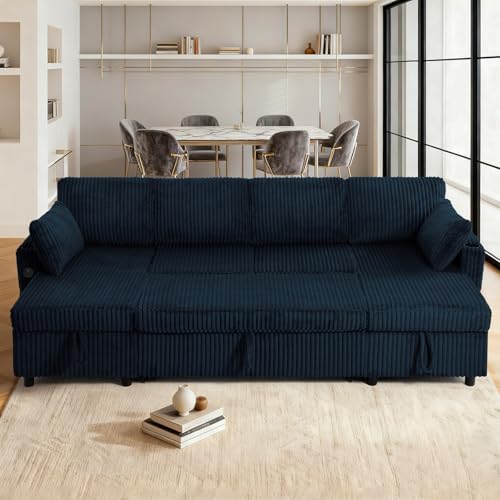 110" Corduroy Pull Out Sofa Bed w/Adjustable Backrests - Image 2