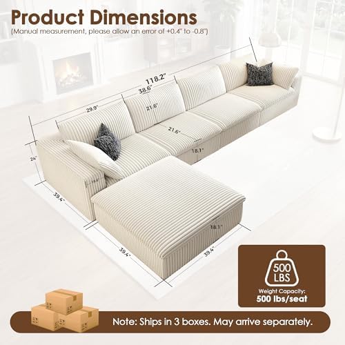 157.5" Cloud Couch Modular Sectional Sofa, Boneless L-Shaped 5 Seater Deep Seat - Image 2
