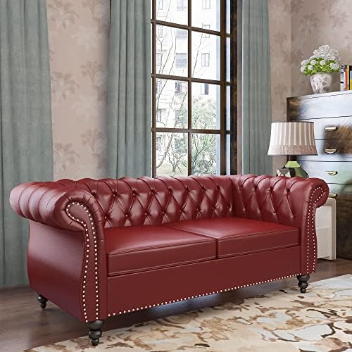ORRD Chesterfield Loveseat, Modern Leather Sofa Tufted Couch 2 Seater - Image 5