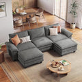 LINSY HOME 123'' Modular Sectional Sofa Green Couch Corduroy Cloud Couches by LINSYHOME