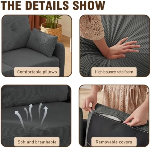 3 Piece Sectional Sofa Set, 3 Seat Couch & Loveseat & Ottoman, Dark Grey - Image 3