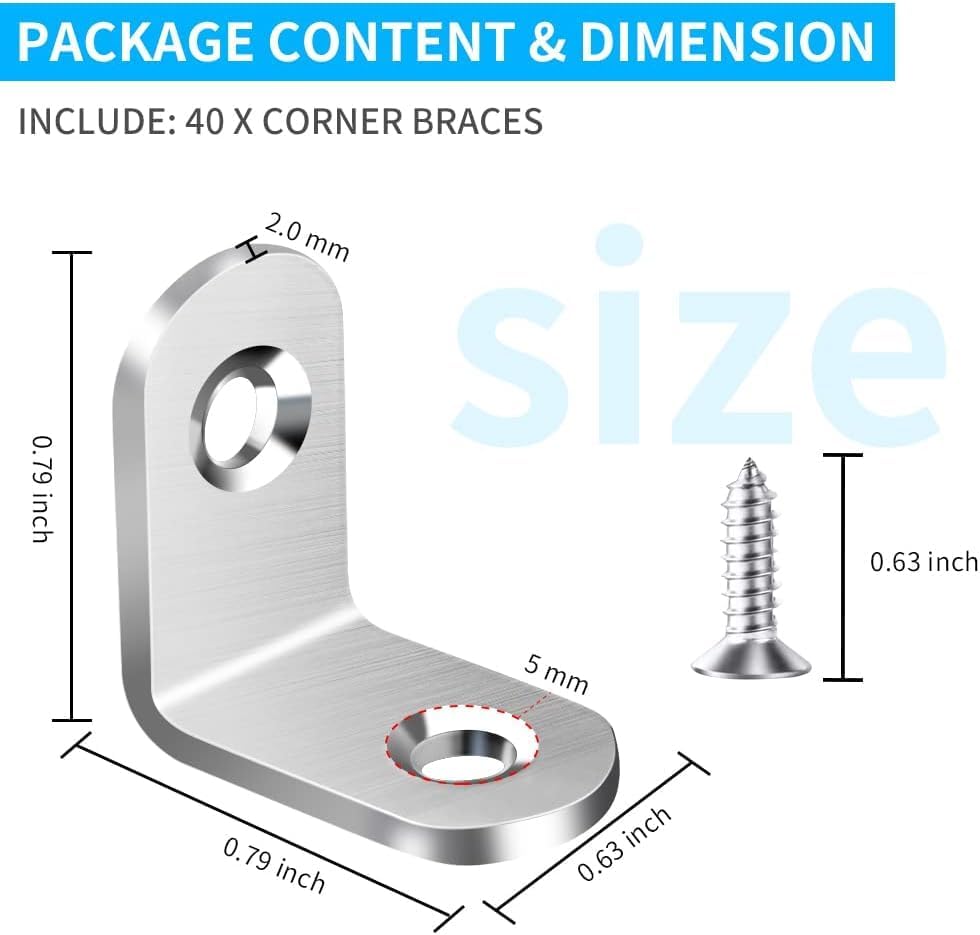 FATLODA 40PCS L Bracket Corner Brace, Stainless Steel Corner Bracket - Image 6