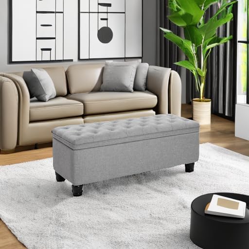 SONGMICS Storage Ottoman, 46.5 Inches Bedroom Bench, Solid Wood Legs - Image 6
