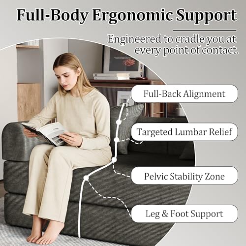 53.15'' Convertible Compressed Corduroy Folding Cloud Sofa Bed, Modern Boneless - Image 6
