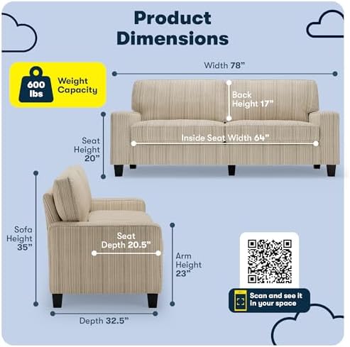 Serta Palisades 78" Track Arm Sofa, Easy Care Polyester, Soft Pillow Back - Image 2